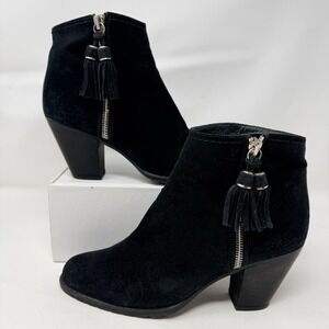 Stuart Weitzman Prancing Ankle Boots Womens 7 M Black Sport Suede Tassel Booties